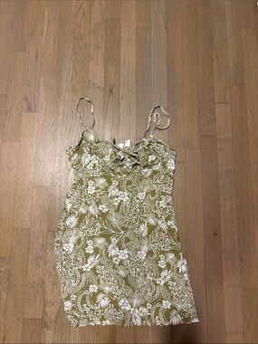 Roxy Olive Green & White Floral Halter Dress